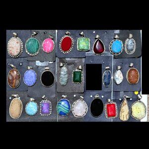 *Price for One - U Pick* Assorted Stone or Resin Bezeled Pendant with Bail